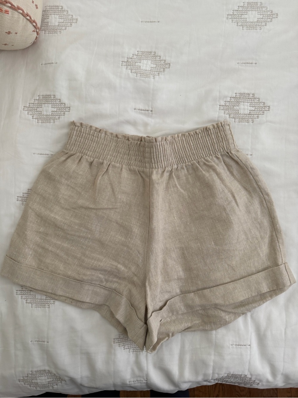 Reformation Nashville High-Waist Linen Shorts in Oatmeal